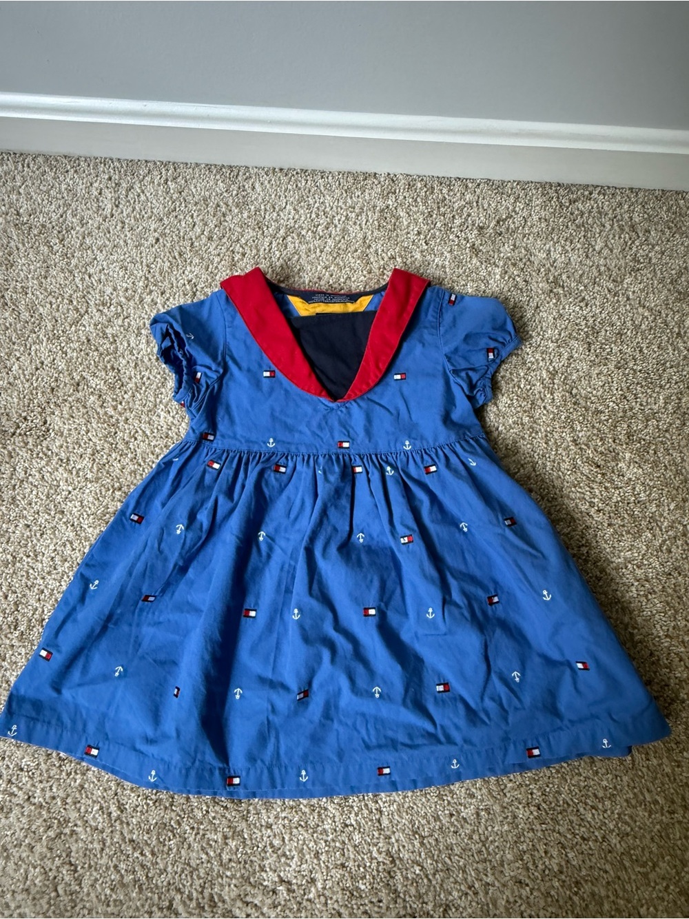 Tommy Hilfiger Blue Cotton Sailor Dress with Red Collar